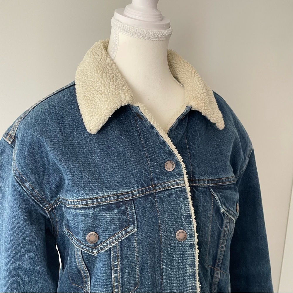 Aritzia Denim Forum The Ella Sherpa Lined Denim Jacket Dark Wash Size Large - Picture 5 of 11